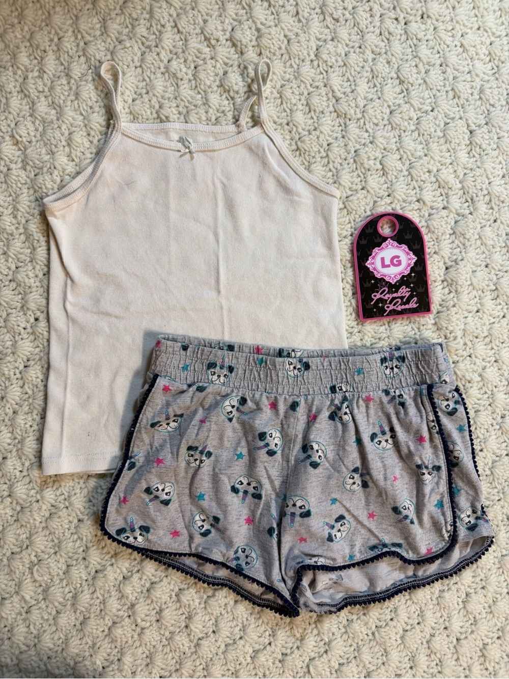 Justice Cream Camisole & Gray Panda Print Pajama Shorts Set